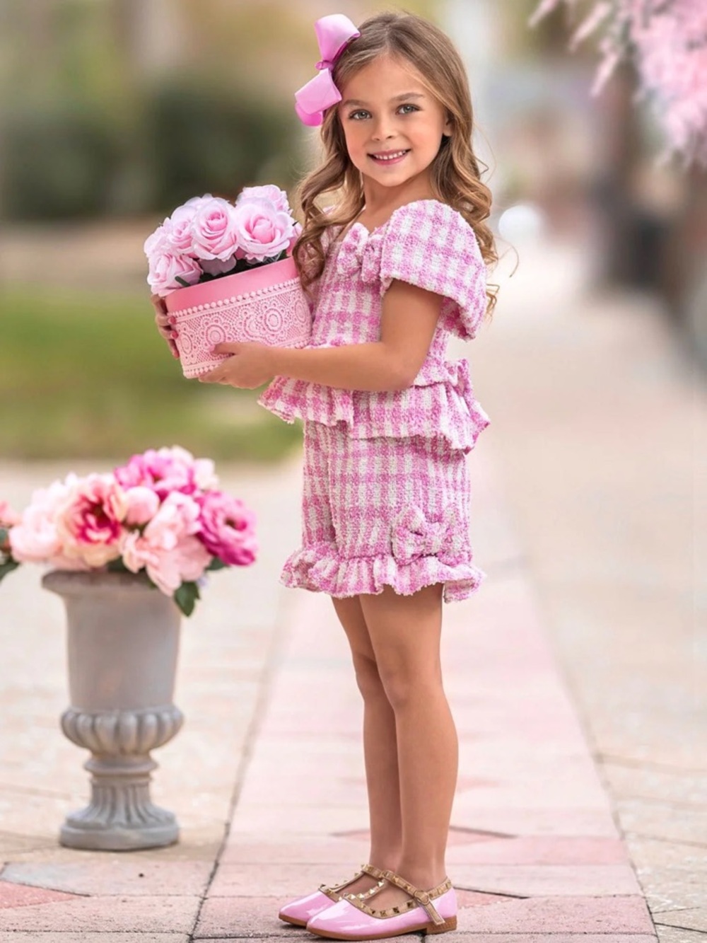 Kids Pink Gingham Ruffle Matching Set - Picture 3 of 11